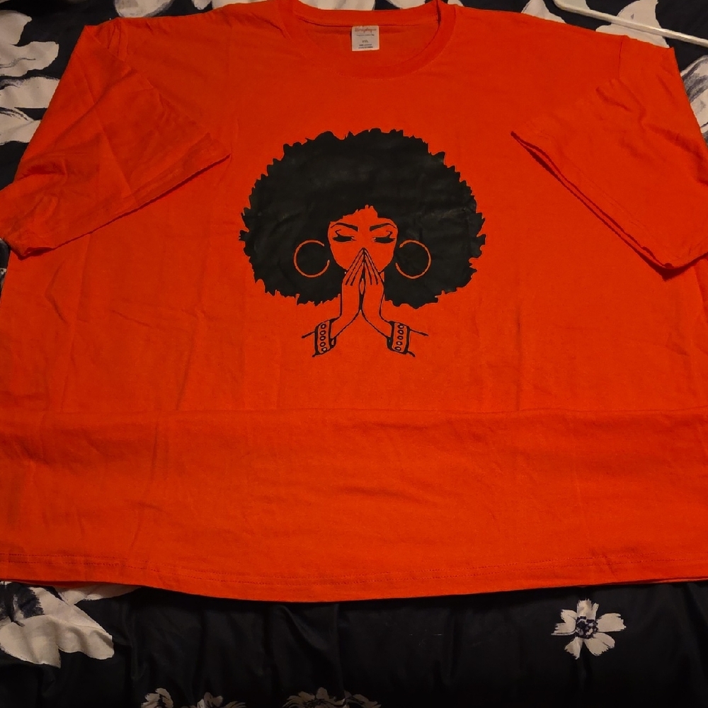 Orange Graphic T-Shirt with Afro Design